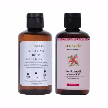 Auravedic Kumkumadi Oil & Relaxing Body Massage Oil Kumkumadi Tailam Body Oil Combo